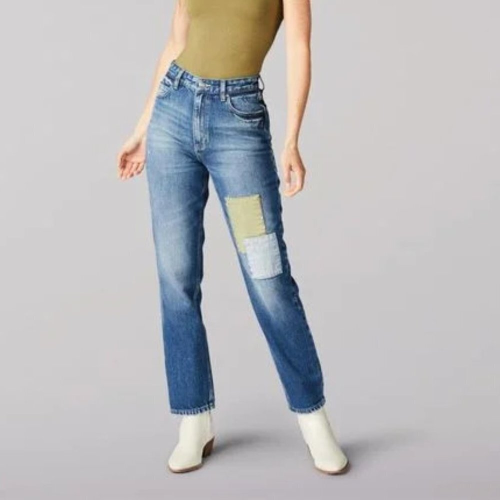 LEE Nwt Modern Vintage High Rise Straight Leg Ankle Jeans 31 Faded Look Patches - Picture 3 of 12
